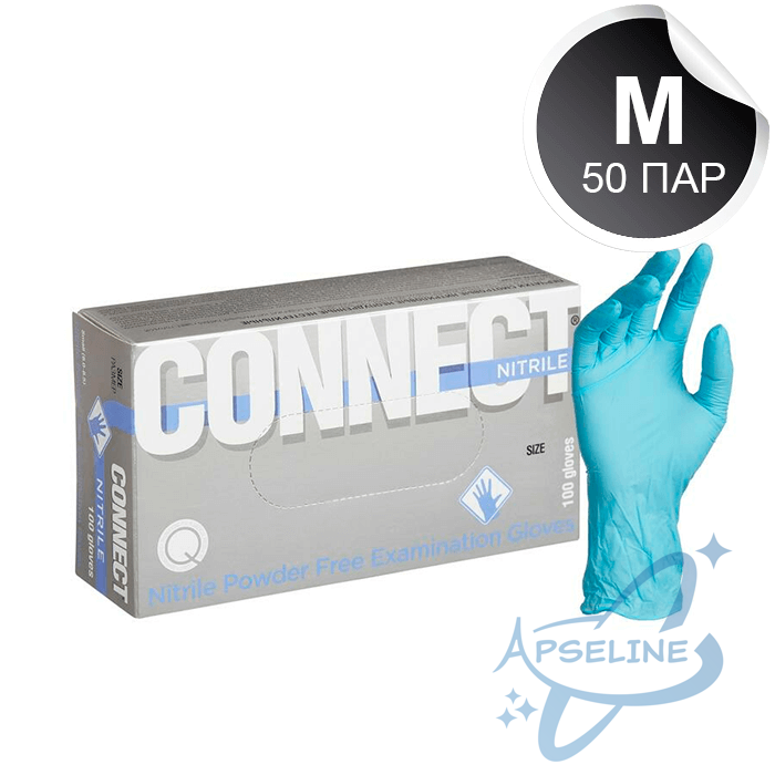 Перчатки нитриловые CONNECT ULTRA, M, голубые, 50 пар