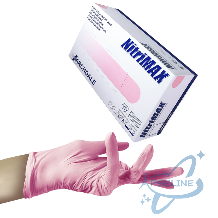 Перчатки нитриловые NitriMAX, L, розовый, 50 пар