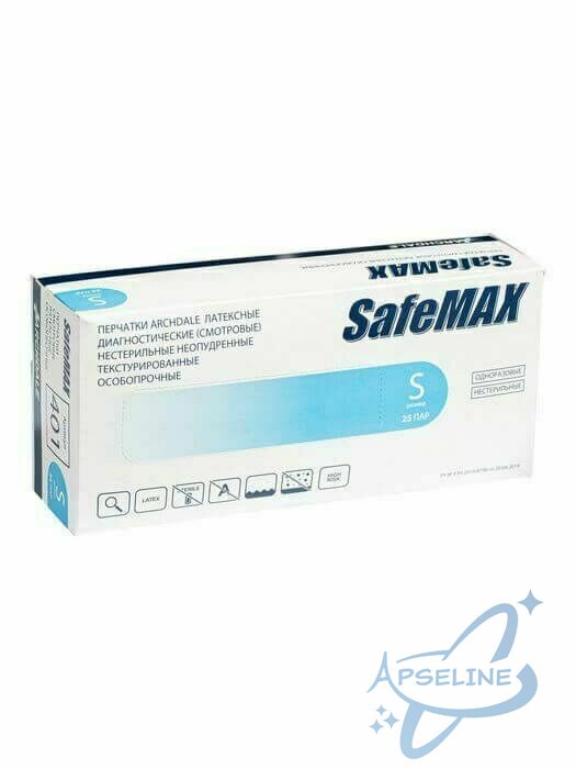 Перчатки латексные SafeMAX XL, неопудренные, голубые, 25 пар