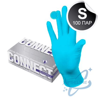 Перчатки нитриловые CONNECT BLUE NITRILE, S, голубые, 100 пар