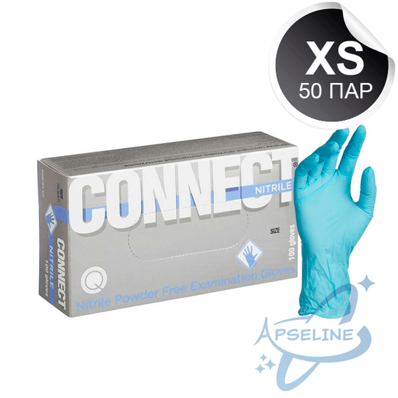 Перчатки нитриловые CONNECT ULTRA, XS, голубые, 50 пар