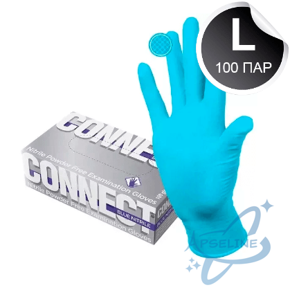 Перчатки нитриловые CONNECT BLUE NITRILE, L, голубые, 100 пар