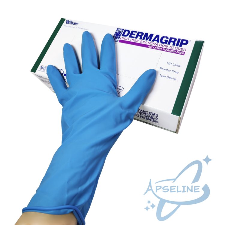 Перчатки латексные DERMAGRIP HIGH RISK S, неопудренные, синие, 25 пар