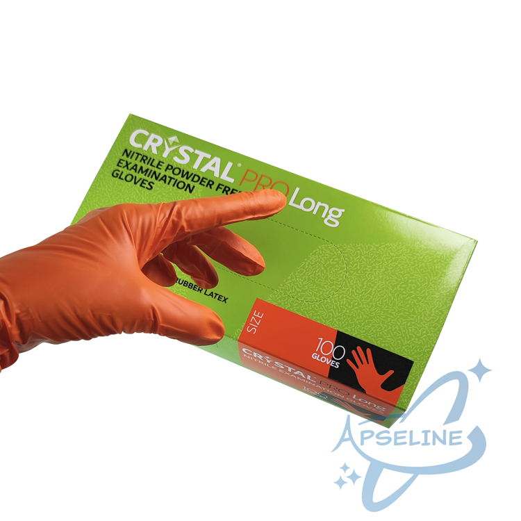 Перчатки нитриловые Crystal Pro Long L, неопудренные, оранжевые, 50 пар